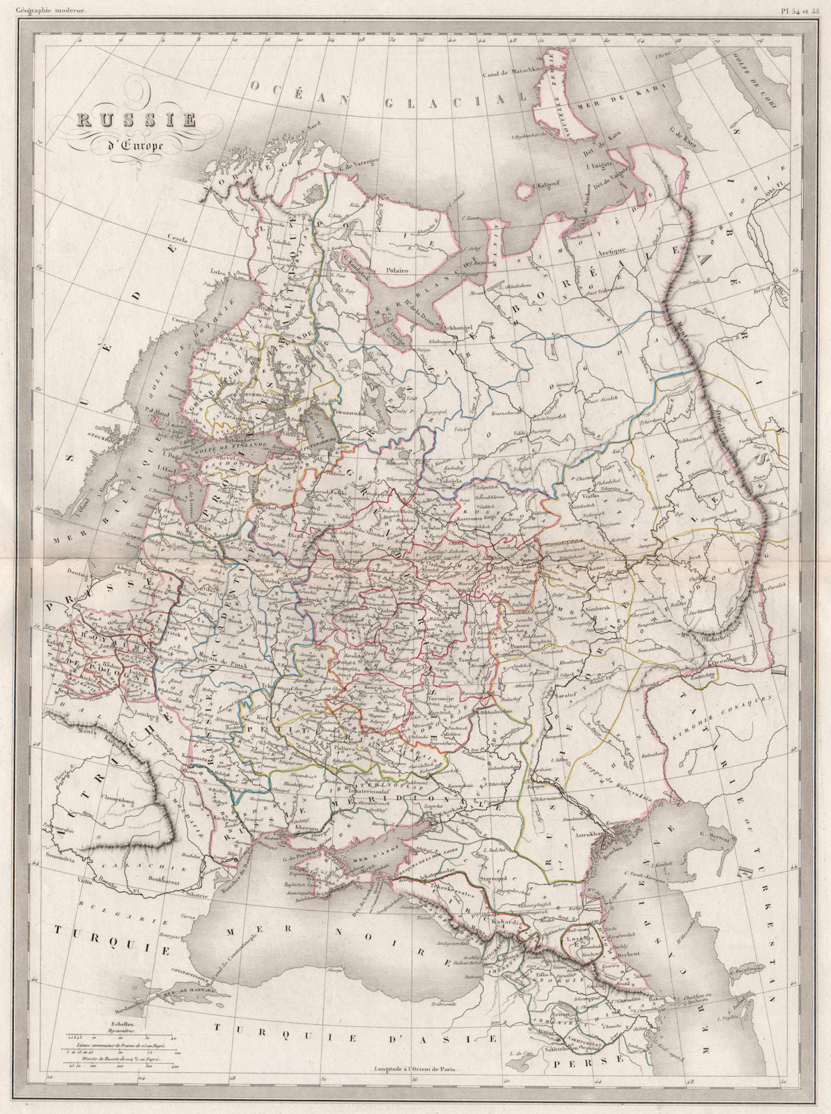 RUSSIA IN EUROPE Russie d'Europe. Original outline colour. MALTE-BRUN c1846 map
